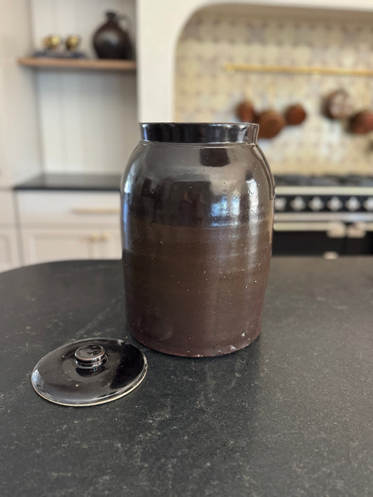 Brown Stoneware Jar w/ Lid - Vintage