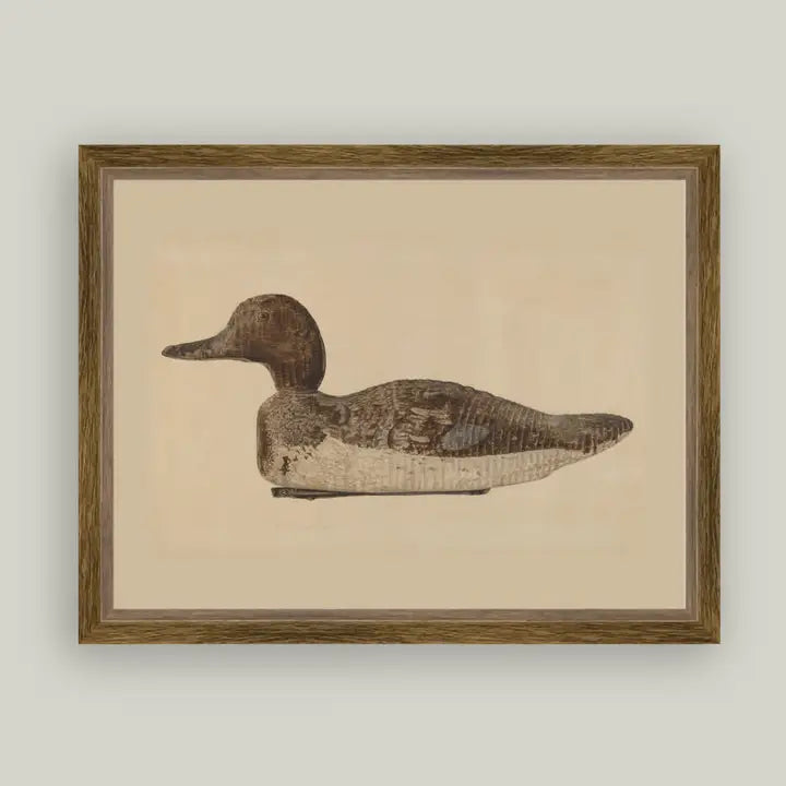 Wooden Duck Decoy Framed Antique Art 15x11
