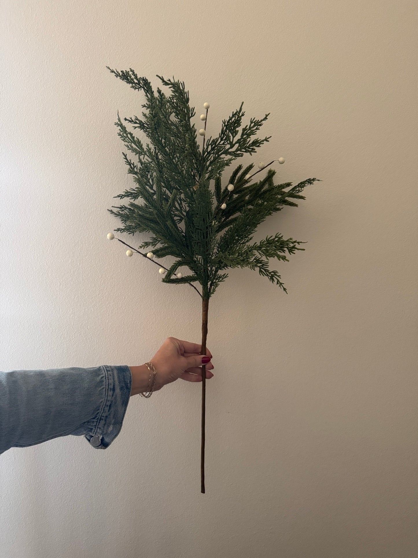 White Plum Berry Norfolk Cypress Faux Stems