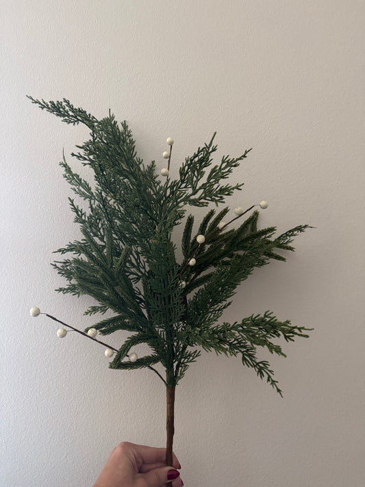 White Plum Berry Norfolk Cypress Faux Stems