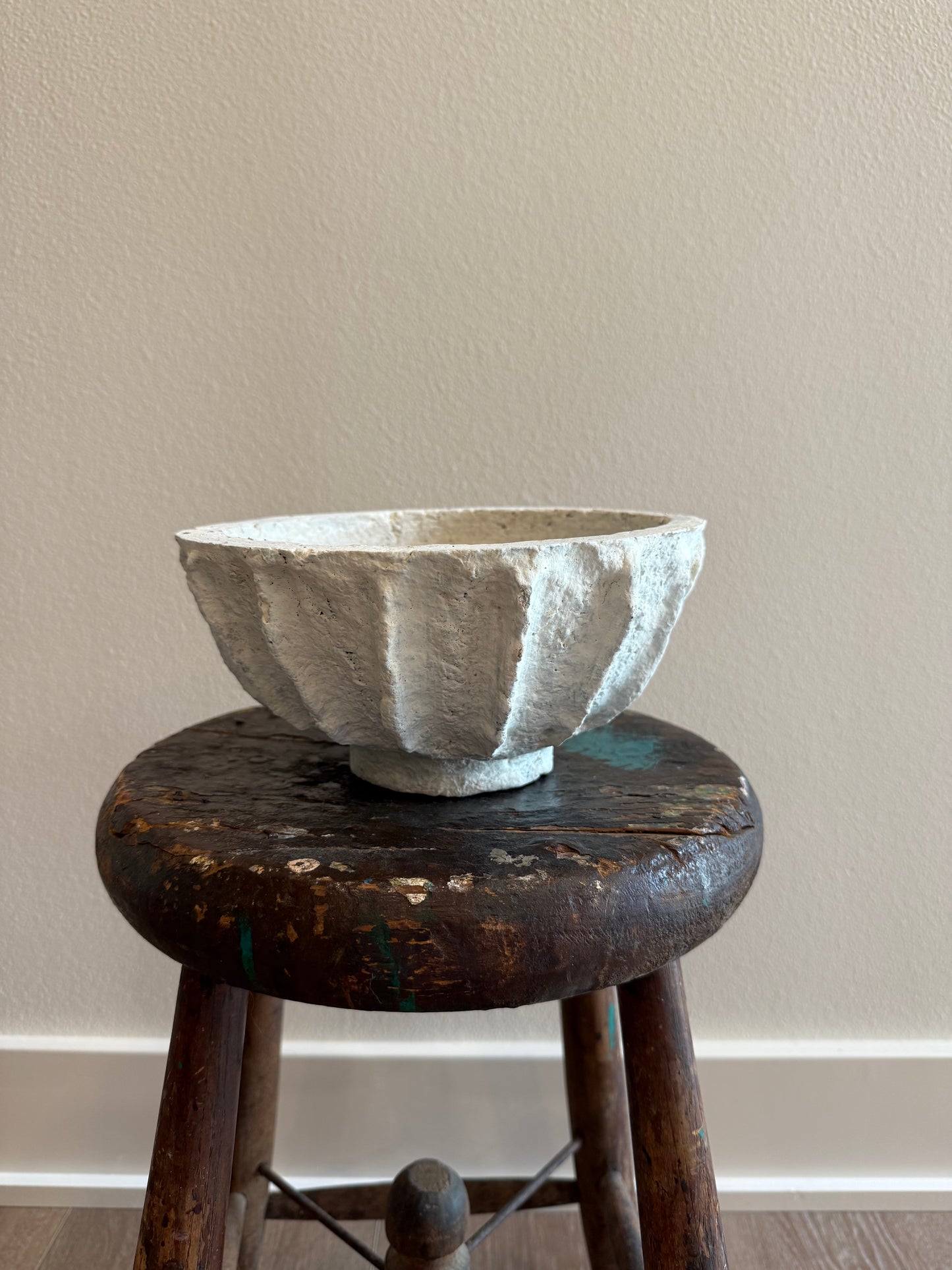 Ribbed Paper Mache Bowl