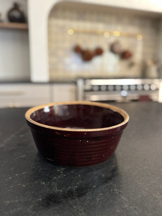 Raisin Stoneware Bowl with Brown Rim - Vintage
