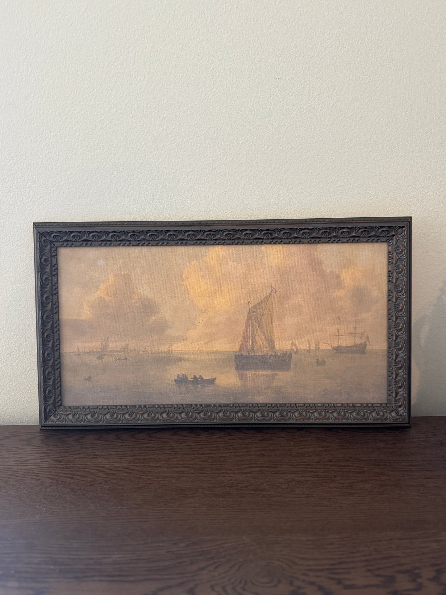 Seascape Town Framed Antique Art 20 x 11
