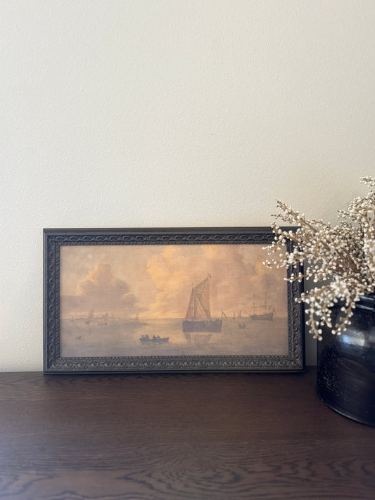 Seascape Town Framed Antique Art 20 x 11